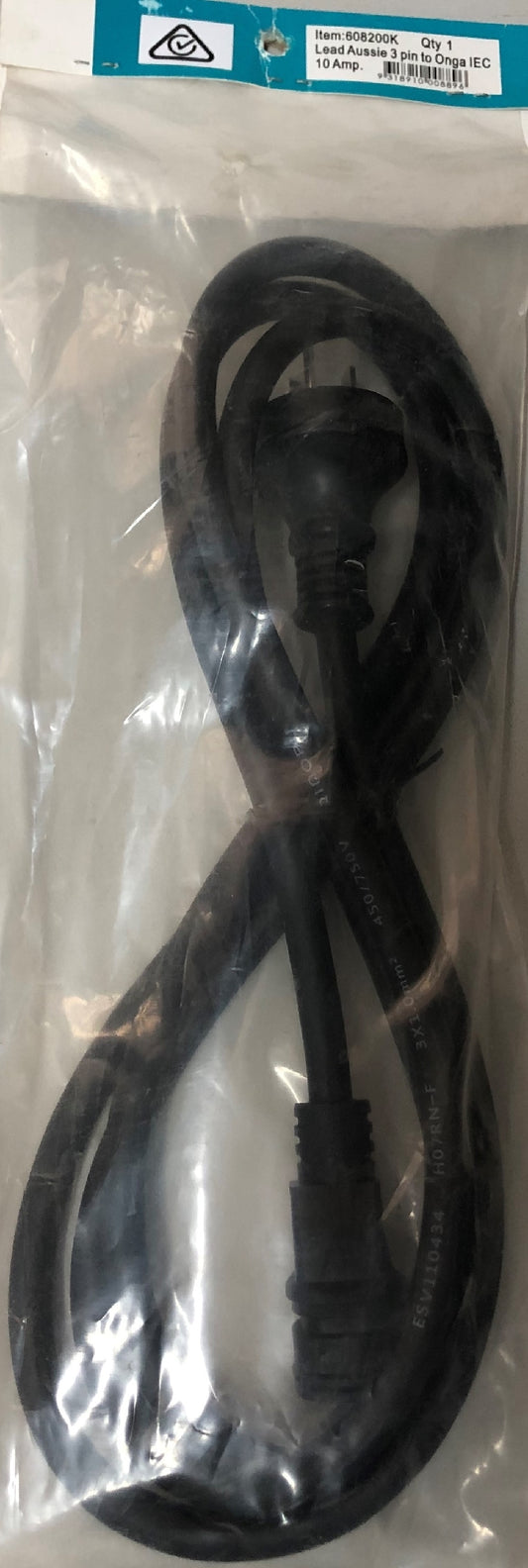 ONGA LEAD AUSSIE 3 PIN TO ONGA IEC10AMP 2MTR PART NO: 608200K