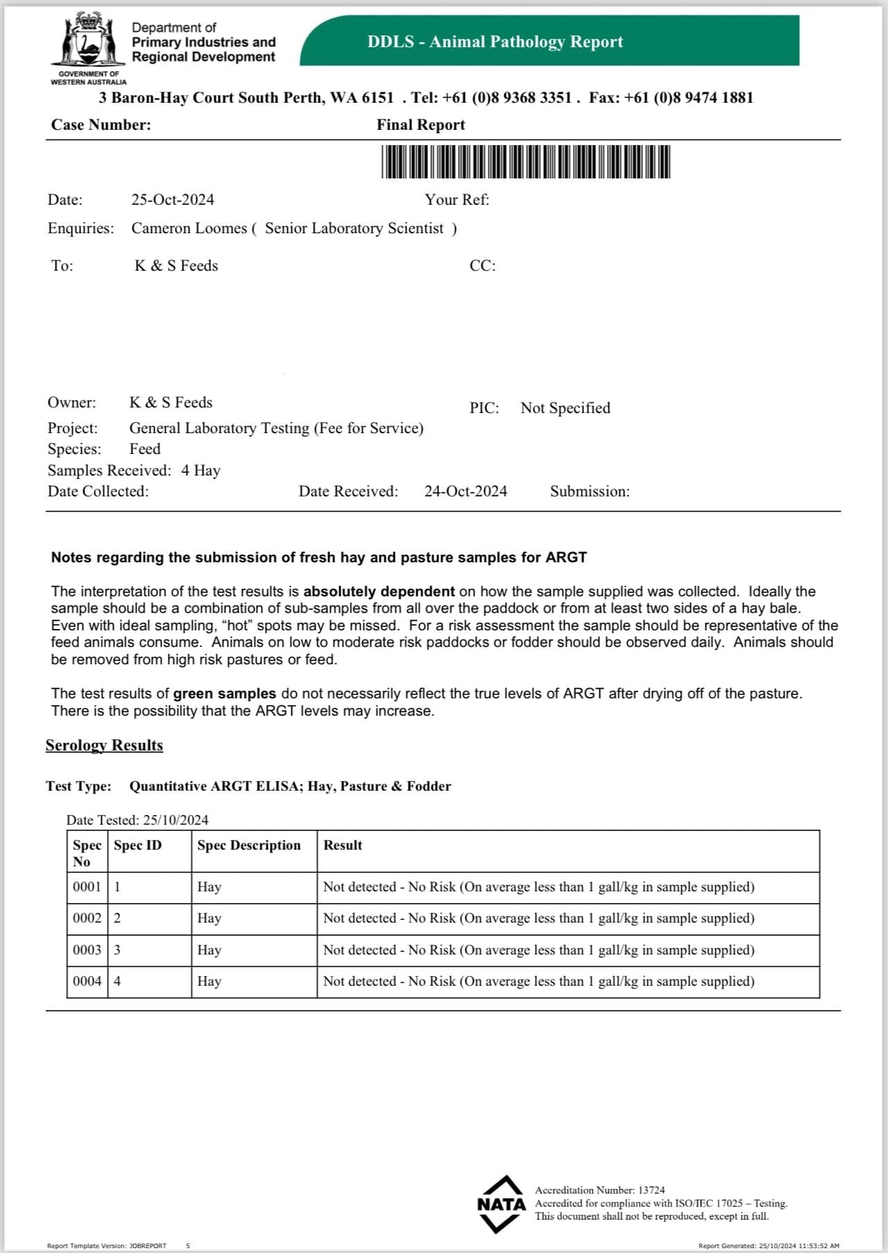 HAY OATEN BALE K&S FEEDS