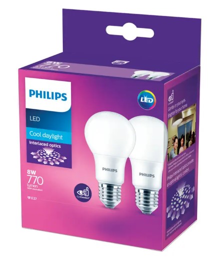 GLOBE PHILIPS LED ES 8W COOL DAYLIGHT 2PACK