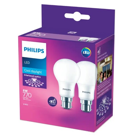GLOBE PHILIPS LED BC 8W 68W COOL DAYLIGHT 2 PACK