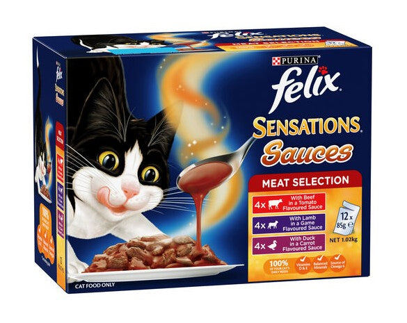 FELIX CAT FOOD SENSATIONS SAUCES 12 PACK MEAT SELECTION