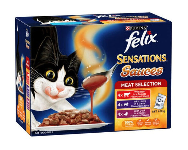 FELIX CAT FOOD SENSATIONS SAUCES 12 PACK MEAT SELECTION