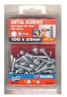 SCREWS HEX HEAD NO SEAL PACK 50 10G X 25MM
