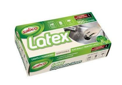 GLOVES LATEX DISPOSABLE LARGE 100PK SABCO