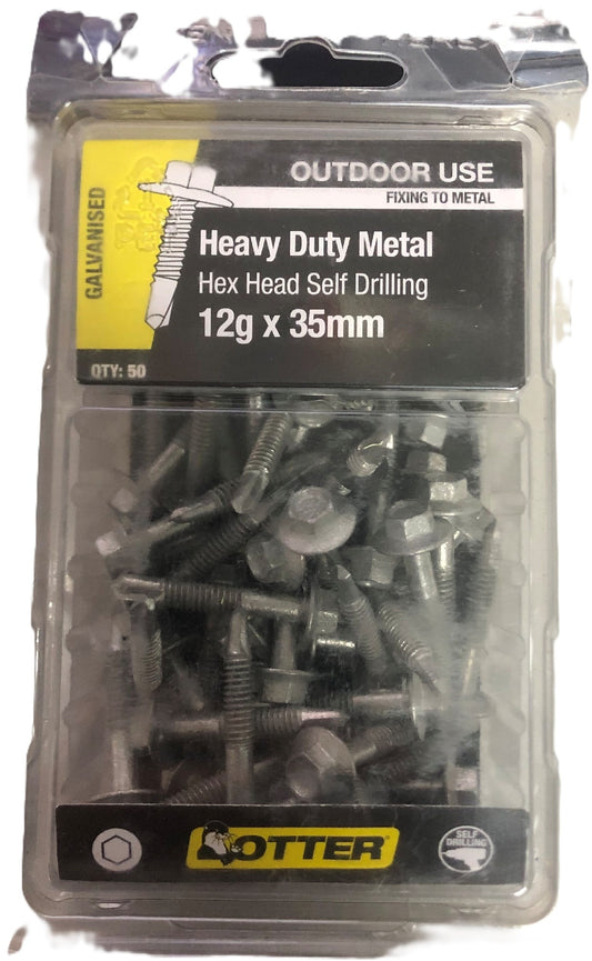 HEAVY DUTY METAL SCREWS HEX HEAD GALV OTTER 50 PACK