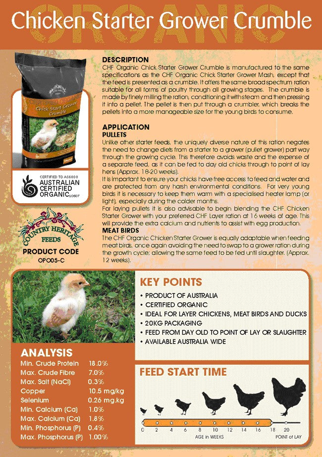 CHF ORGANIC CHICK STARTER / GROWER CRUMBLE 20KG