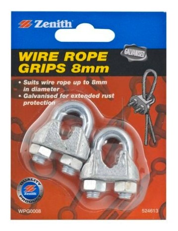 WIRE ROPE GRIPS GALVANISED ZENITH 8MM 2PK