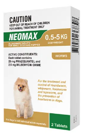 NEOMAX ALLWORMER TABLETS FOR SMALL DOGS AND PUPPIES 0.5 – 5KG 2 TABLETS
