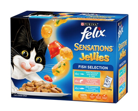FELIX CAT FOOD SENSATIONS JELLIES 12 PACK [Flvr:Fish Selection]