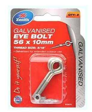 EYE BOLT GALVANISED 56X4.5X10MM PACK OF 2