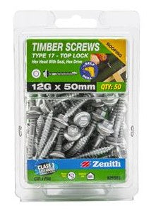 ROOFING & CLADDING SCREWS TIMBER HEX HEAD TYPE 17 PACK 50 [Size:12G x 50mm]