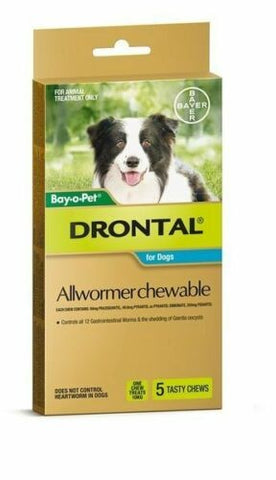 DRONTAL ALLWORMER MEDIUM DOG CHEWABLE 10KG BAYER 5PK