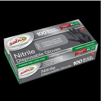 GLOVES NITRILE BLACK EXTRA LARGE 100PK SABCO
