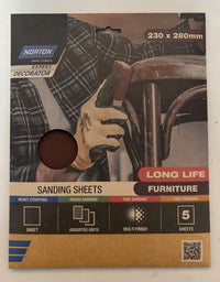 SANDING SHEETS NORTON 230 X 280MM 5 PACK KIT [Opt:Furniture]