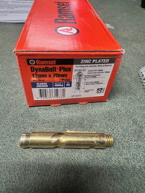 DYNABOLT HEX HEAD ZINC PLATED 12MMX70MM