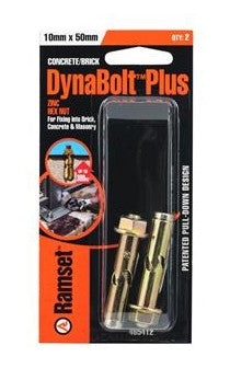 DYNABOLT PLUS HEX HEAD ZINC PLATED 2 PACK [Size:10mm x 50mm]