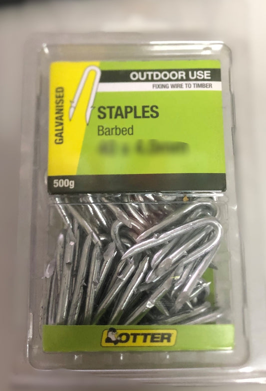 STAPLES BARBED GALVANISED 500G 40 X 4.0MM