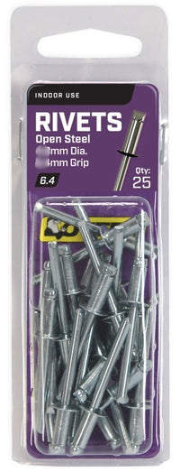 RIVETS OPEN STEEL 25 PACK [Size:3.20mm x 3.20mm]
