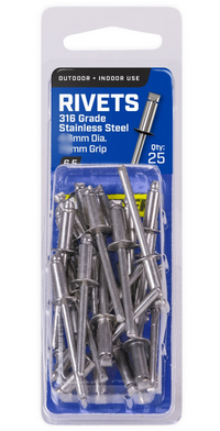 RIVETS OPEN STAINLESS 25 PACK [Size:3.20mm x 4.80mm]