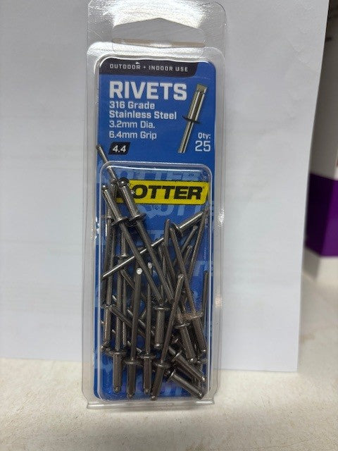 RIVETS OPEN STAINLESS 25 PACK [Size:3.20mm x 6.40mm]
