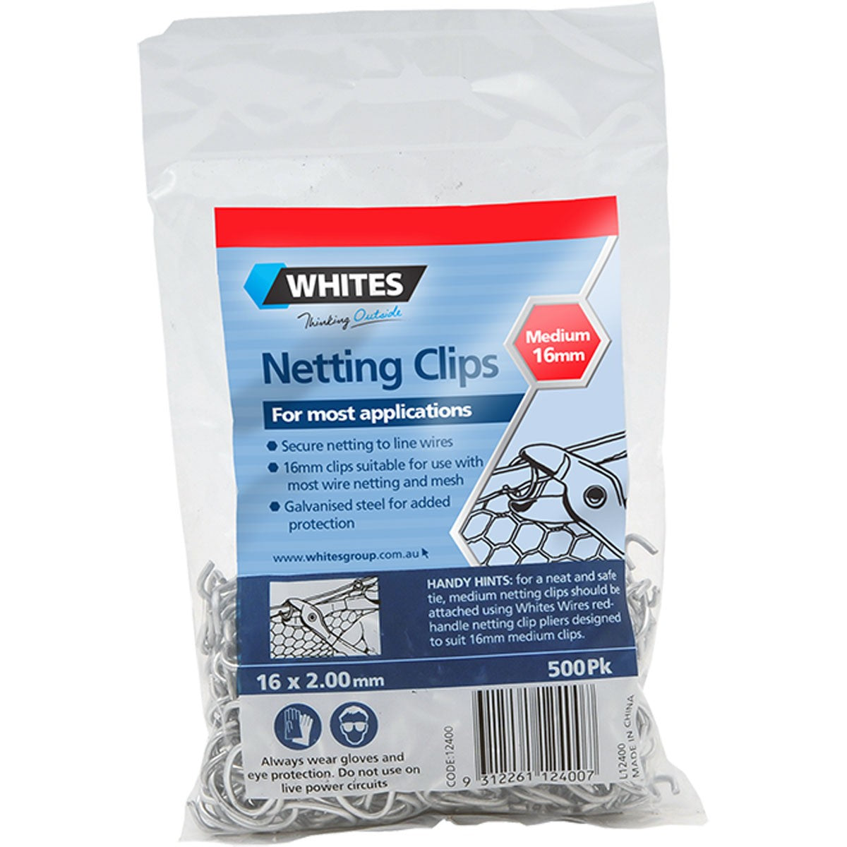CLIPS NETTING WHITES 500 PK [Size:16mm x 2mm]