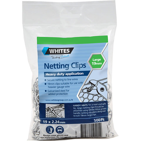 CLIPS NETTING WHITES 500 PK [Size:19mm x 2.24mm]