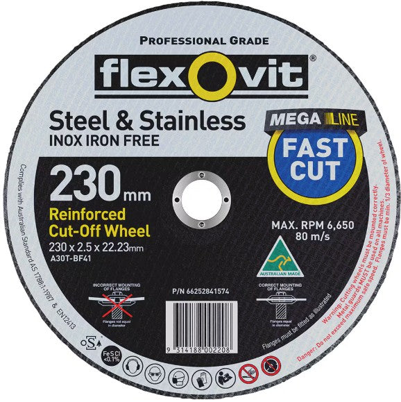 WHEEL FAST CUTTING METAL FLEXOVITE 230 X 2.5X 22.23MM