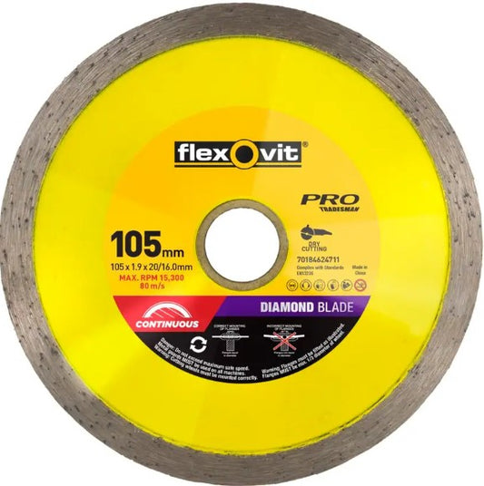 WHEEL DIAMOND CONTINUOUS CUTTING FLEXOVIT 105 X 1.9 x 7.0 X 22.23/20.0/16.0MM
