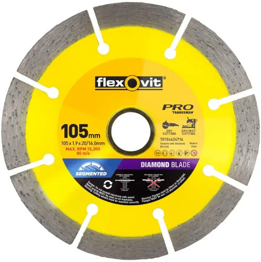 WHEEL CUTTING DIAMOND BLADE SEGMENTED FLEXOVIT [Size:105x1.9x10x22.23/20.0/16]