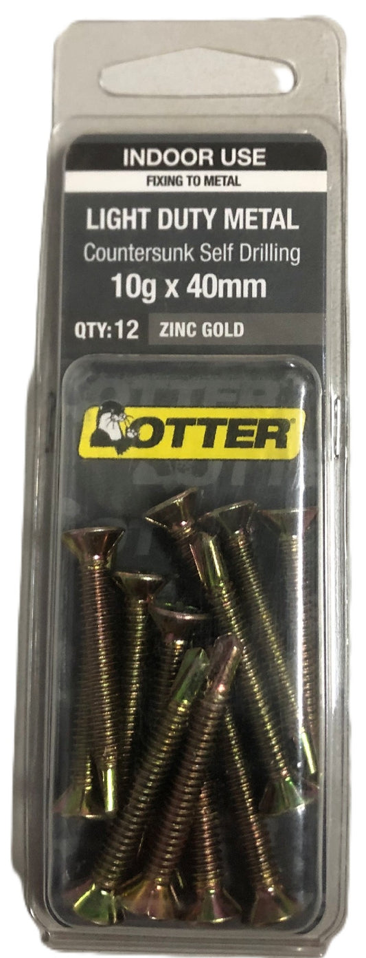 LIGHT DUTY SCREWS METAL COUNTERSUNK SELF DRILLING 12 PACK [Size:10g x 40mm]