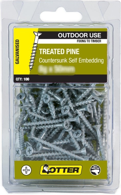 SCREWS TREATED PINE COUNTERSUNK 100 PACK [Size:8g x 25mm]