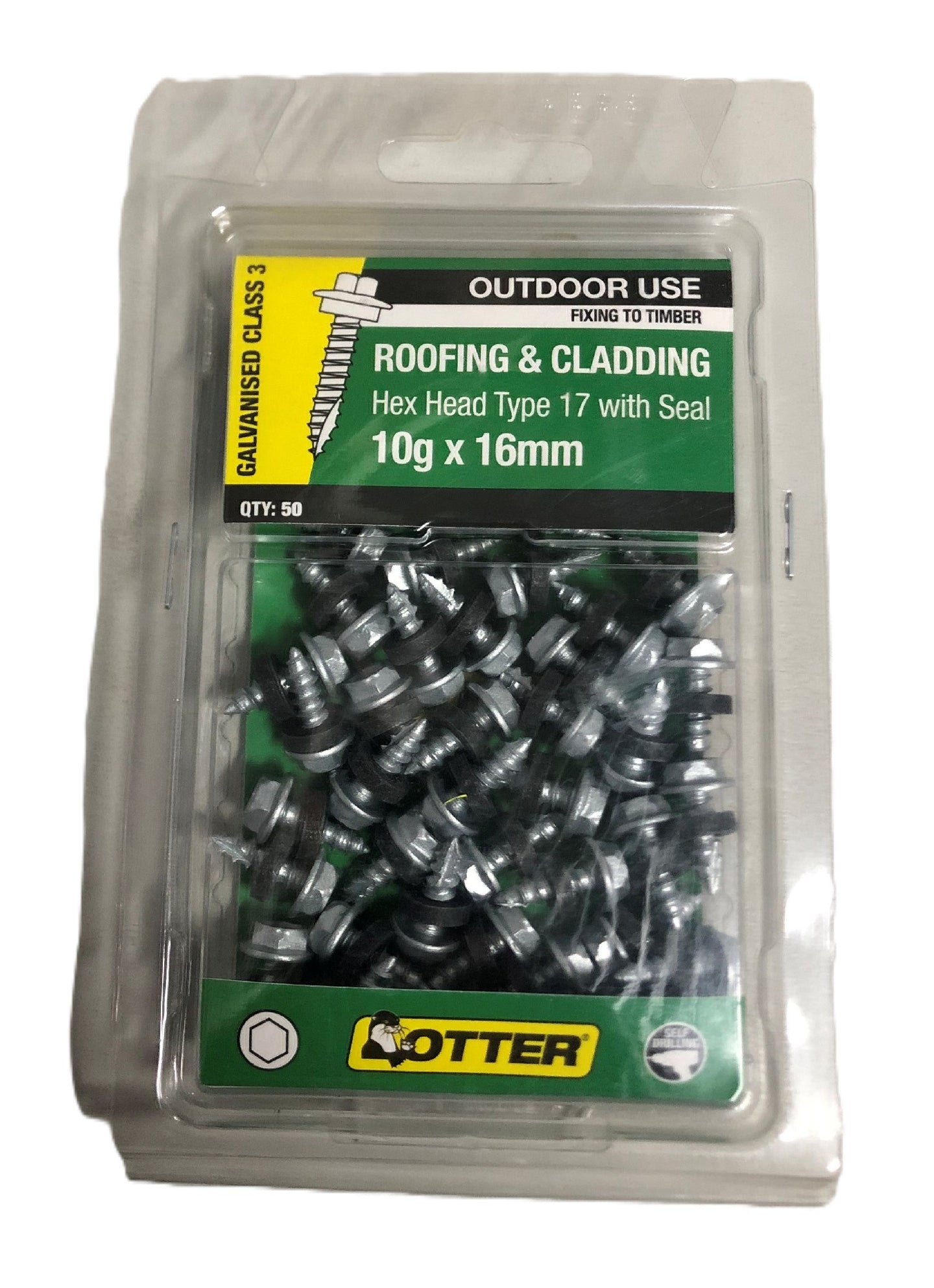 ROOFING & CLADDING SCREWS TIMBER HEX HEAD TYPE 17 PACK 50 [Size:10G x 16mm]