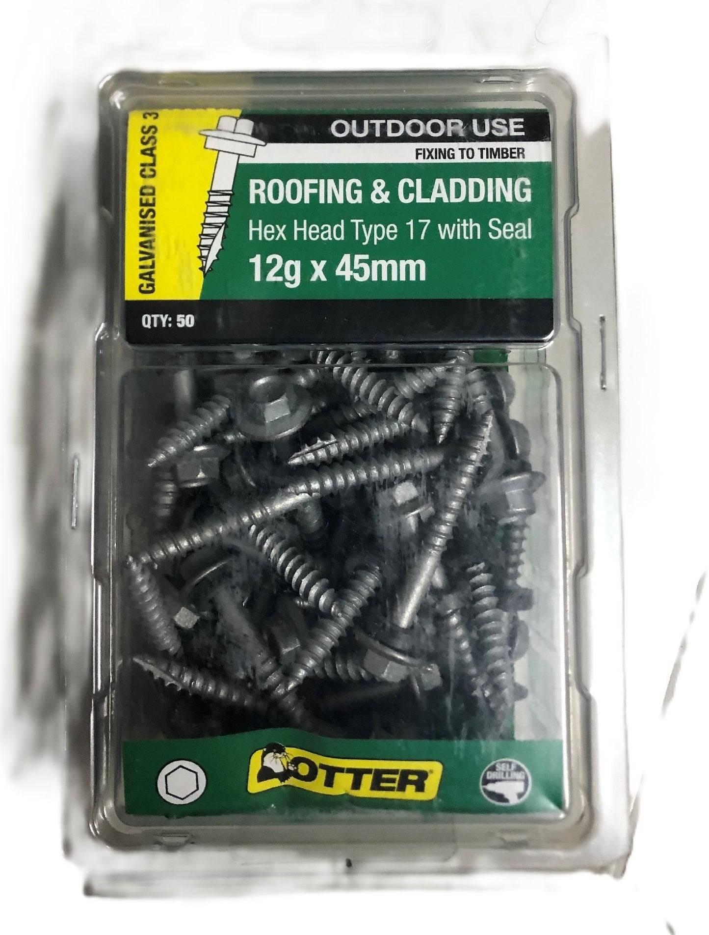 ROOFING & CLADDING SCREWS TIMBER HEX HEAD TYPE 17 PACK 50 [Size:12G x 45mm]