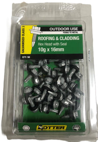 ROOF & CLADDING SCREWS HEX HEAD METAL OTTER 50 PACK [Size:10G x 16mm]