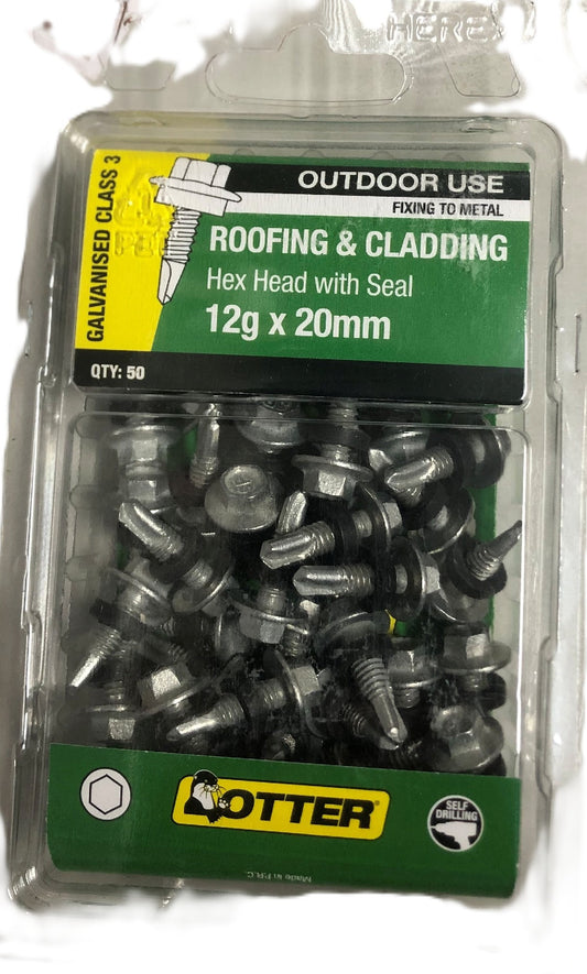 ROOF & CLADDING SCREWS HEX HEAD METAL OTTER 50 PACK