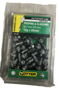 ROOF & CLADDING SCREWS HEX HEAD METAL OTTER 50 PACK [Size:12G x 25mm]