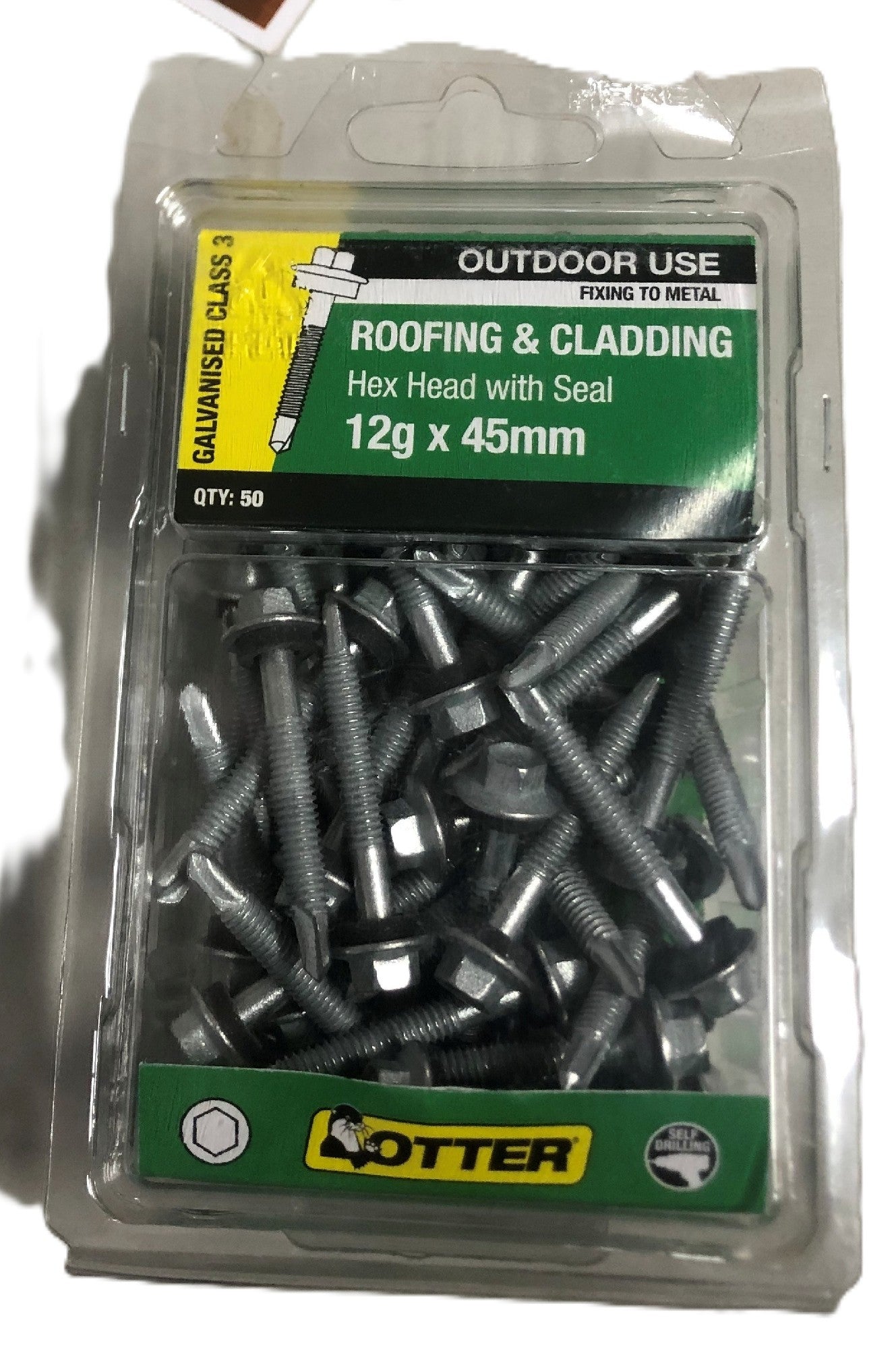 ROOF & CLADDING SCREWS HEX HEAD METAL OTTER 50 PACK [Size:12G x 45mm]