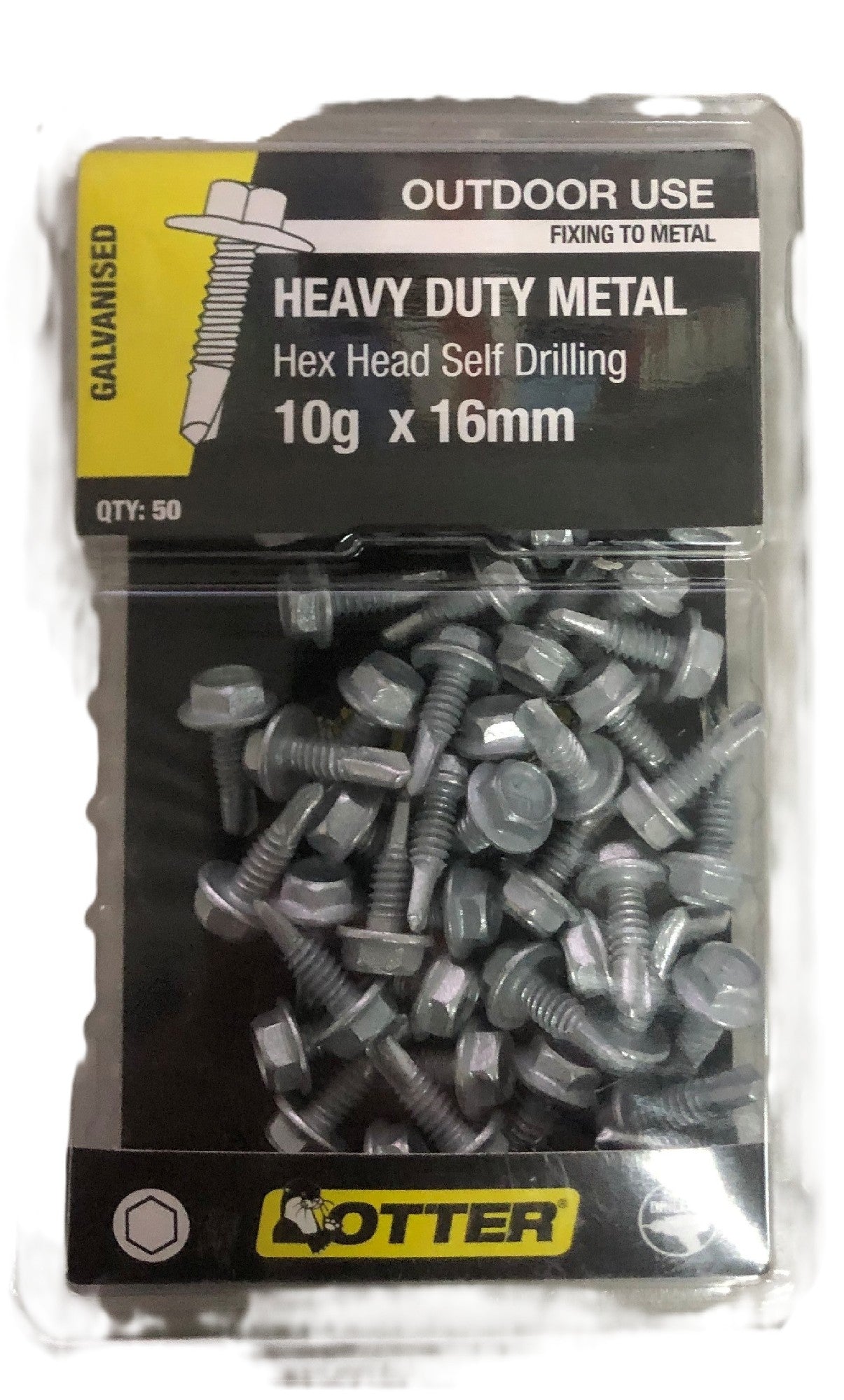 HEAVY DUTY METAL SCREWS HEX HEAD GALV OTTER 50 PACK [Size:10G x 16mm]