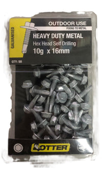 HEAVY DUTY METAL SCREWS HEX HEAD GALV OTTER 50 PACK [Size:10G x 16mm]
