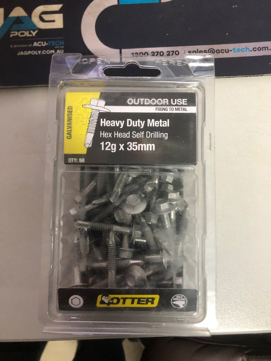 HEAVY DUTY METAL SCREWS HEX HEAD GALV OTTER 50 PACK [Size:12g x 35mm]