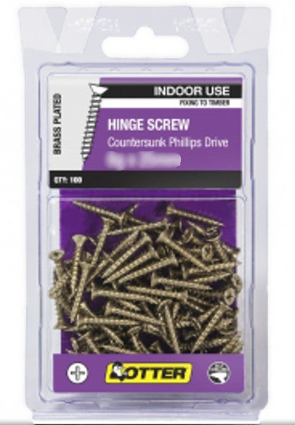 SCREWS HINGE BRASS PLATED 100 PACK [Size:7g x 25mm]