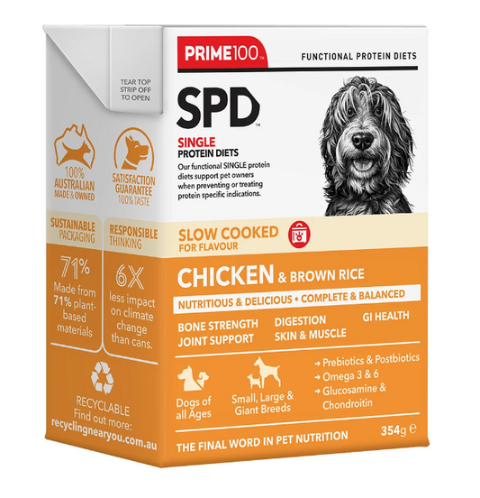 PRIME100 SPD SLOW COOKED CHICKEN & BROWN RICE 354G
