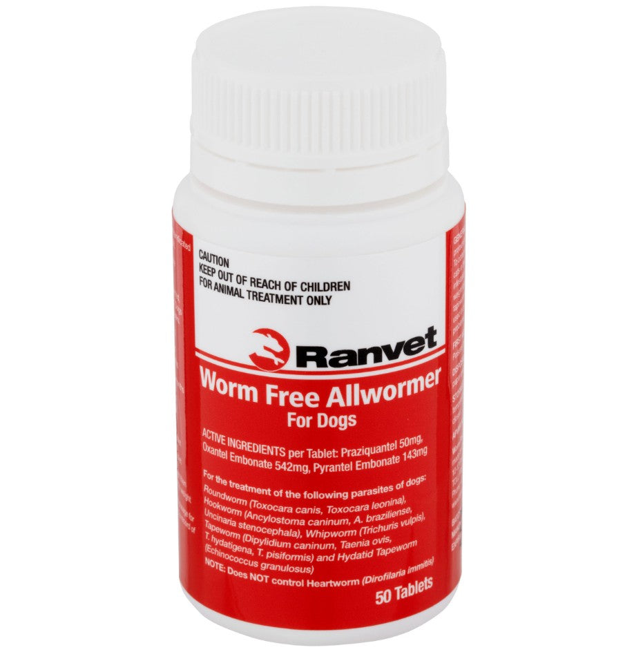RANVET ALLWORMER FOR MEDIUM DOGS 10KG [Size:50 Tablets]