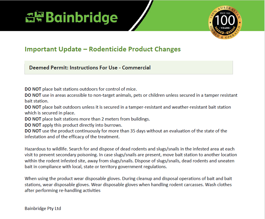 RODENT BAIT PELLETS BAINBRIDGE [Size:350gm]